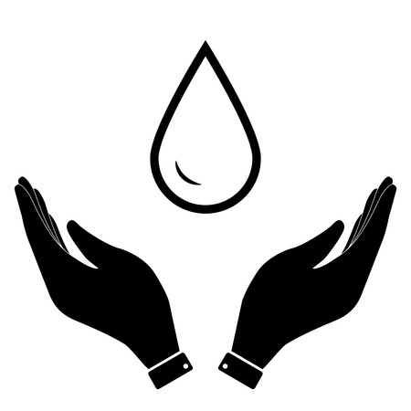 Water drop in hand icon, water or nature care symbol vector illustration. Flat design styleのイラスト素材