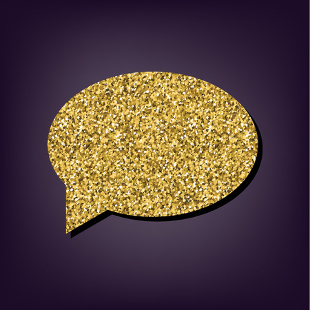Speech bubble icon. Shiny golden style vector illustration.のイラスト素材