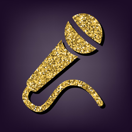 Microphon icon. Shiny golden style vector illustration.のイラスト素材