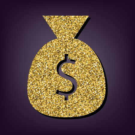 Money bag icon. Shiny golden style vector illustration.のイラスト素材
