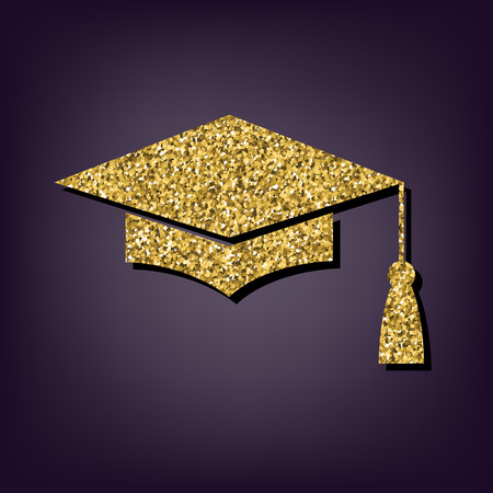Mortar Board or Graduation Cap, Education symbol illustration. Golden iconのイラスト素材