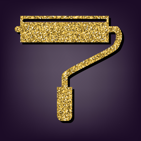 Roller icon. Shiny golden style vector illustration.のイラスト素材