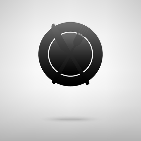 Fork and knife black icon. Vector illustration with shadowのイラスト素材