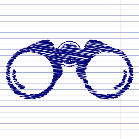 Binocular sign illustration with chalk effect on school paperのイラスト素材