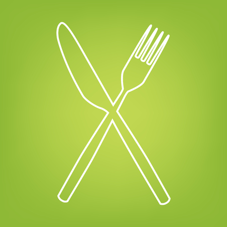 Fork and Knife line icon on green background. Vector illustrationのイラスト素材