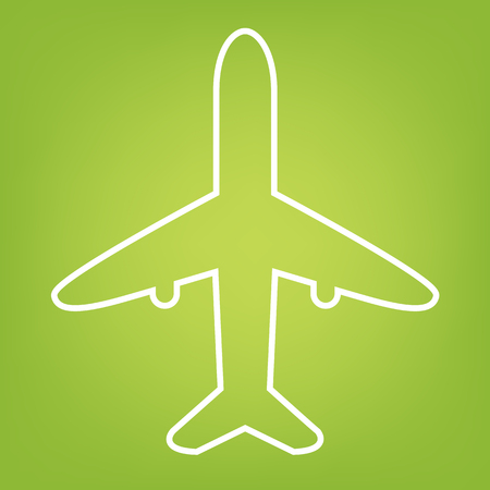 Airplane line icon on green background. Vector illustrationのイラスト素材