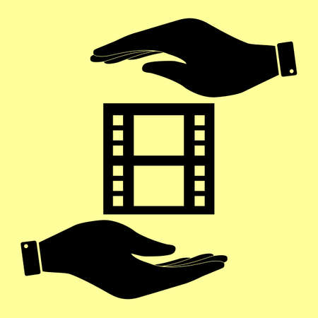 Reel of film sign. Save or protect symbol by hands.のイラスト素材