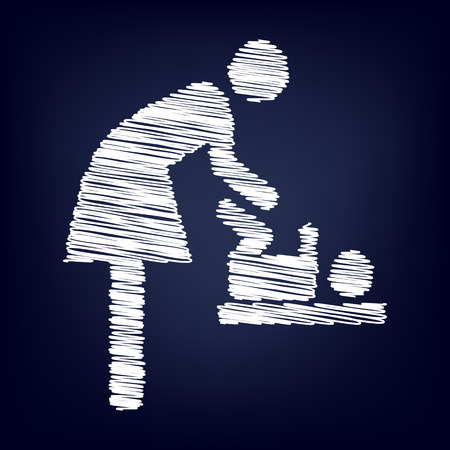 symbol for women and baby , baby changing, vector with chalk effectのイラスト素材
