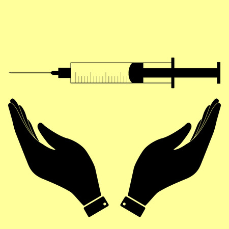 Syringe sign. Flat style icon vector illustration.のイラスト素材