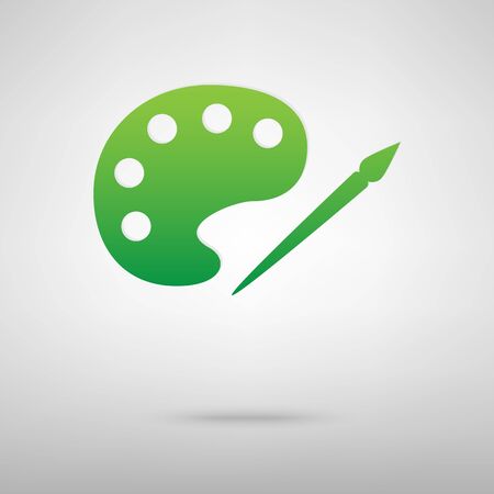 Palette and paint brush green icon with shadow. Vector illustrationのイラスト素材