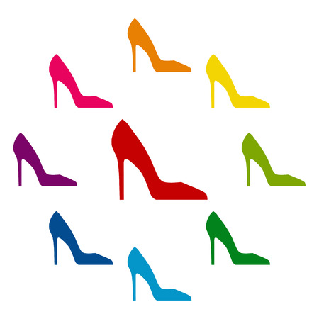 Woman shoe icons colorfull set on white backgroundのイラスト素材