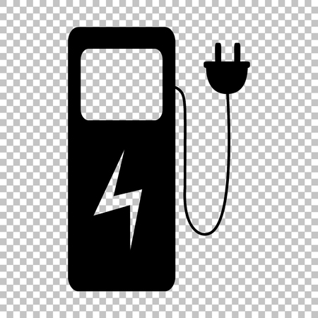 Electric car charging station sign. Flat style icon on transparent backgroundのイラスト素材