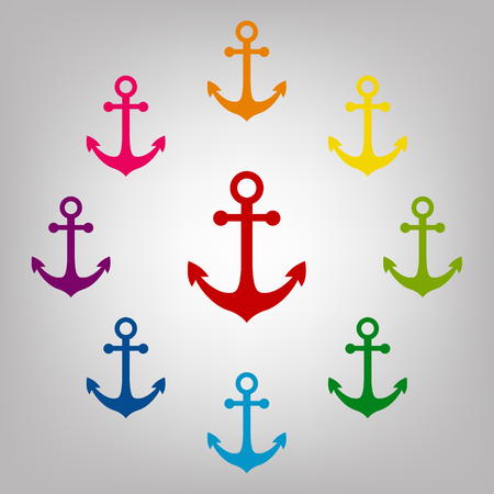 Anchor vector sign. Icons colorful set vector illustrationのイラスト素材