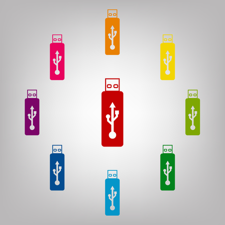 Usb flash drive vector sign. Icons colorful setのイラスト素材