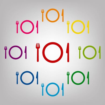 Fork, plate and knife vector sign. Icons colorful setのイラスト素材