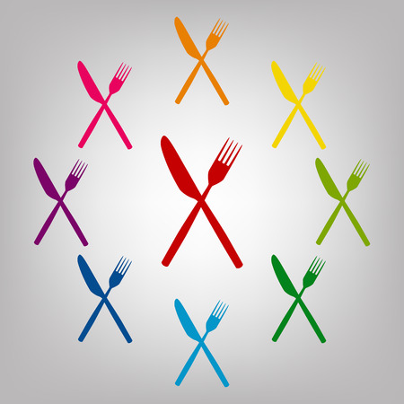 Fork and Knife vector sign. Icons colorful setのイラスト素材