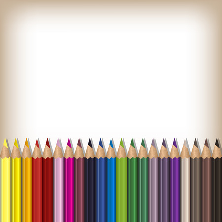 Realistic color pencils set on white background with space for text. Creative concept. Vector illustrationのイラスト素材