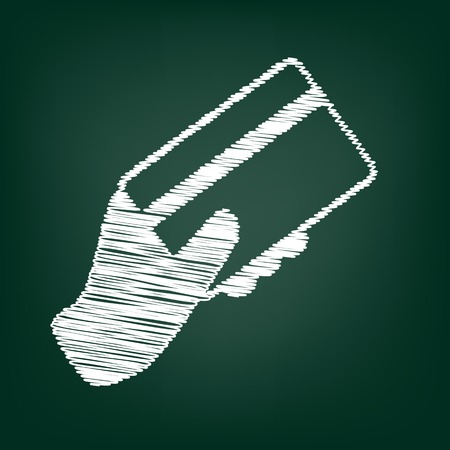 Hand holding a credit card. Flat style icon with chalk effectのイラスト素材
