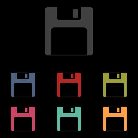 floppy disk  icon set on black background. Vector illustrationのイラスト素材