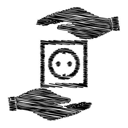 Electrical socket sign. Save or protect symbol by hands with scribble effect.のイラスト素材