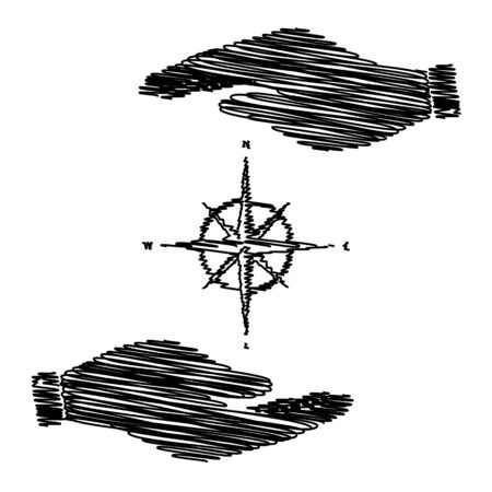 Wind rose sign. Save or protect symbol by hands with scribble effect.のイラスト素材