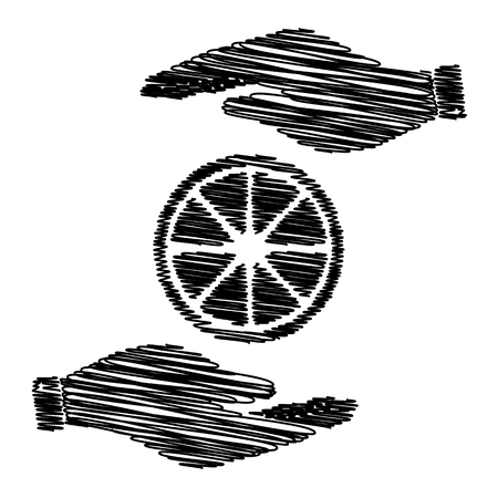 Fruits lemon sign. Save or protect symbol by hands with scribble effect.のイラスト素材