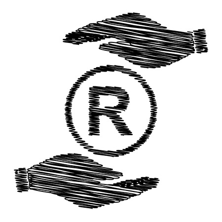 Registered Trademark sign. Save or protect symbol by hands with scribble effect.のイラスト素材