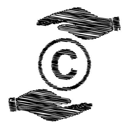 Copyright sign. Save or protect symbol by hands with scribble effect.のイラスト素材
