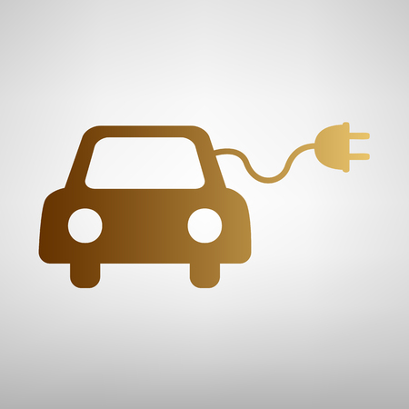 Eco electrocar sign. Flat style icon with golden gradientのイラスト素材