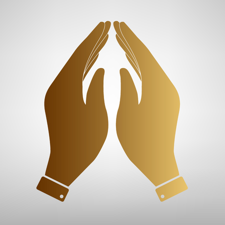 Hand icon. Prayer symbol. Flat style icon with golden gradientのイラスト素材