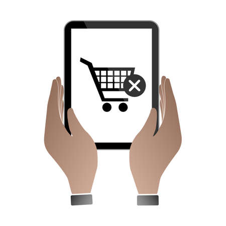 Hands hold and touch tablet PC on vhite background, vector illustrationのイラスト素材