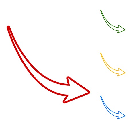 Declining arrow sign. Set of line icons. Red, green, yellow and blue on white background.のイラスト素材