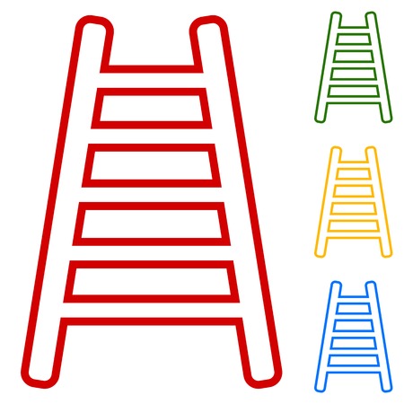 Ladder sign. Set of line icons. Red, green, yellow and blue on white background.のイラスト素材