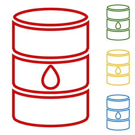 Oil barrel sign. Set of line icons. Red, green, yellow and blue on white background.のイラスト素材