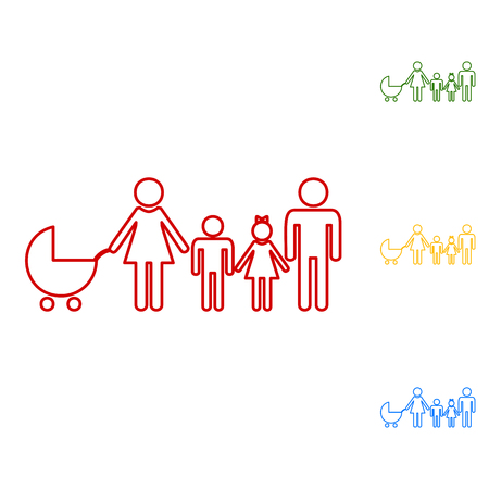 Family sign. Set of line icons. Red, green, yellow and blue on white background.のイラスト素材