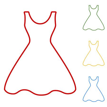 Woman dress. Set of line icons. Red, green, yellow and blue on white background.のイラスト素材