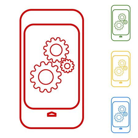 Modern smart phone. Set of line icons. Red, green, yellow and blue on white background.のイラスト素材