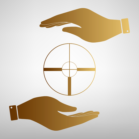 Crosshair Target  sign. Save or protect symbol by hands. Golden Effect.のイラスト素材