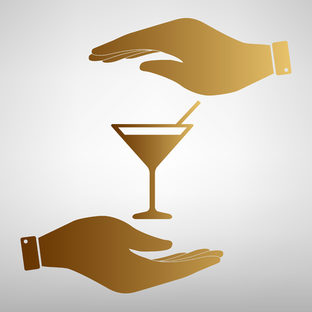 Coctail sign. Save or protect symbol by hands. Golden Effect.のイラスト素材