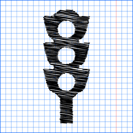 Traffic light sign. Flat style icon with scribble effect on school paper.のイラスト素材