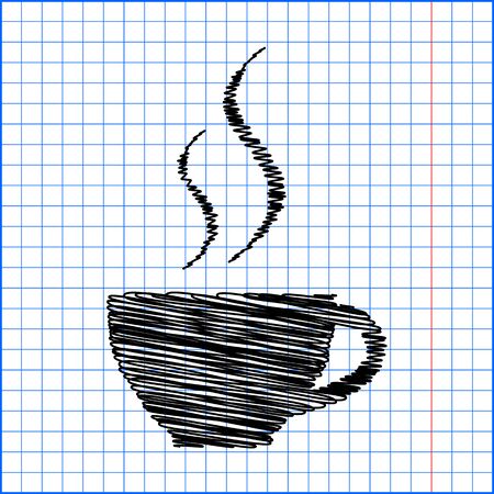 cup of coffee icon with pen effect on paper.のイラスト素材