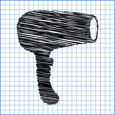 Hair Dryer. Hairdresser Symbol - Vector with pen effect on paper.のイラスト素材