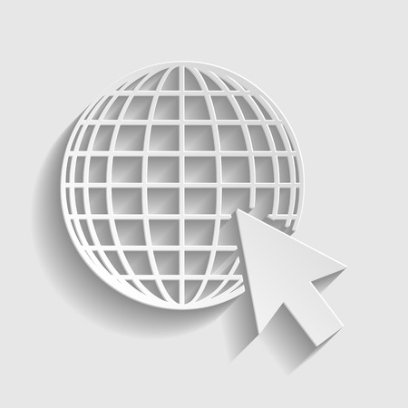 Earth Globe with coursor. Paper style icon with shadow on gray.のイラスト素材