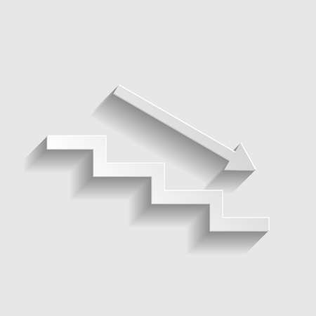 Stair down with arrow. Paper style icon with shadow on gray.のイラスト素材