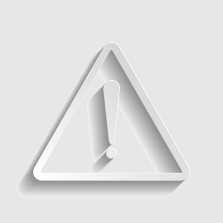 Exclamation danger sign. Paper style icon with shadow on gray.のイラスト素材