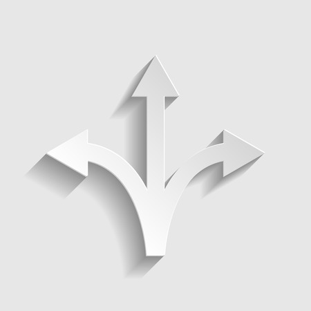 Three-way direction arrow sign. Paper style icon with shadow on gray.のイラスト素材