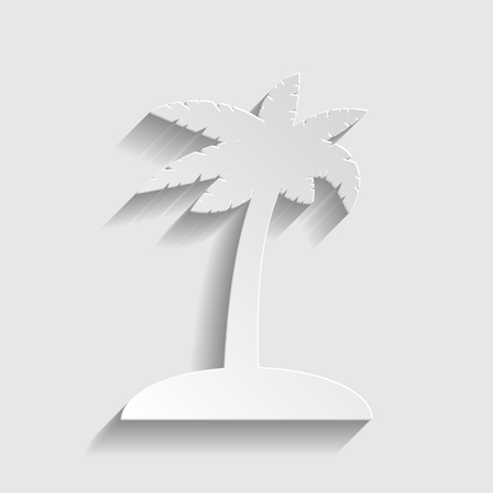 Coconut palm tree sign. Paper style icon with shadow on gray.のイラスト素材