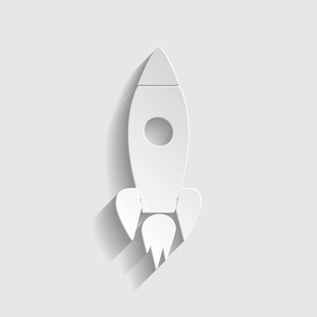 Rocket sign. Paper style icon with shadow on gray.のイラスト素材