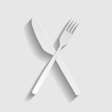 Fork and Knife sign. Paper style icon with shadow on gray.のイラスト素材