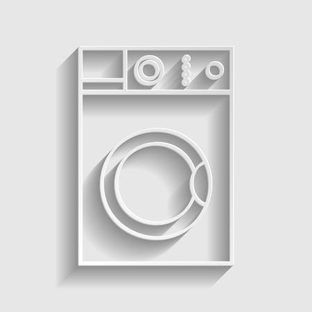 Washing machine sign. Paper style icon with shadow on gray.のイラスト素材